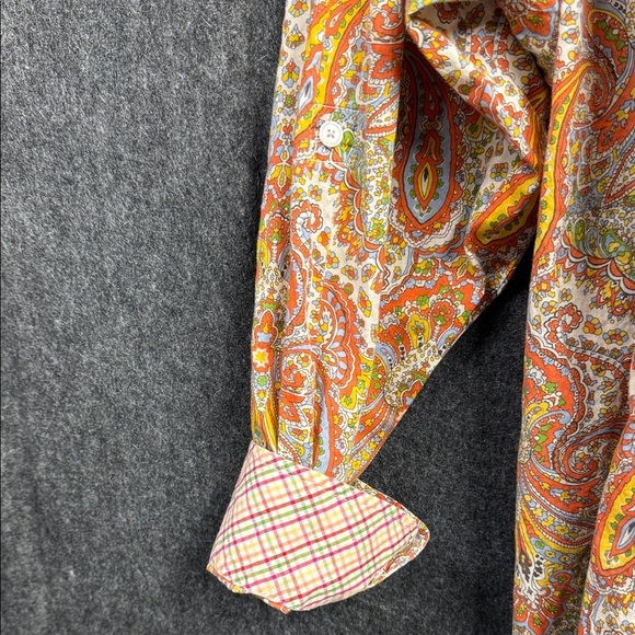 Talbots Paisley Button Down Shirt - Orange, Yellow, Cream - Picture 4 of 7